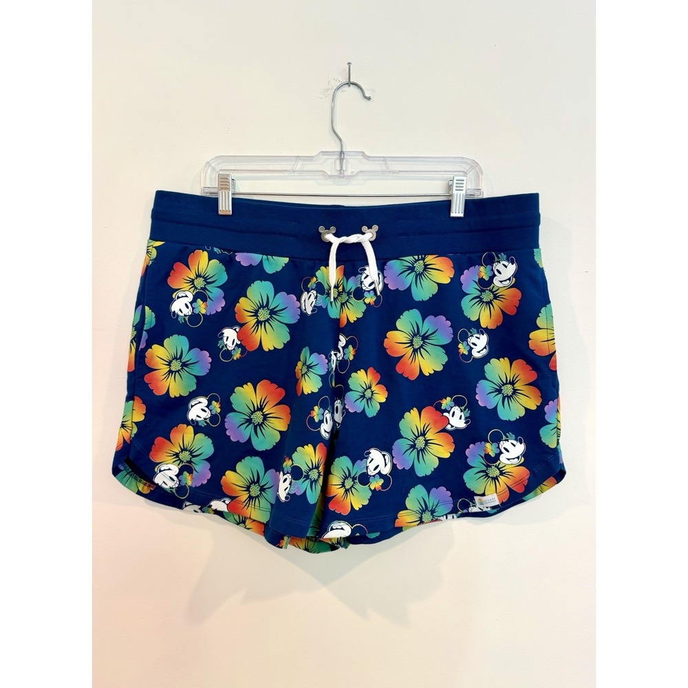 Disney Aulani Womens Shorts XL Rainbow Minnie Tropical Floral Cotton Terry